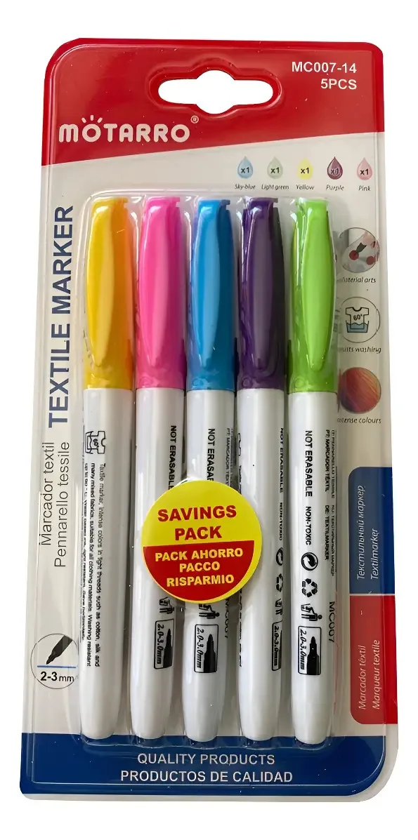 Lápis marcador pastel - Para tecido (têxtil) - 5 U Pastels