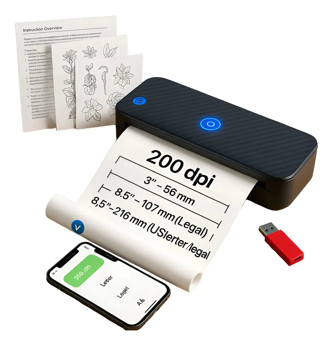 HZTZ Impressora térmica D80 portátil preta A4