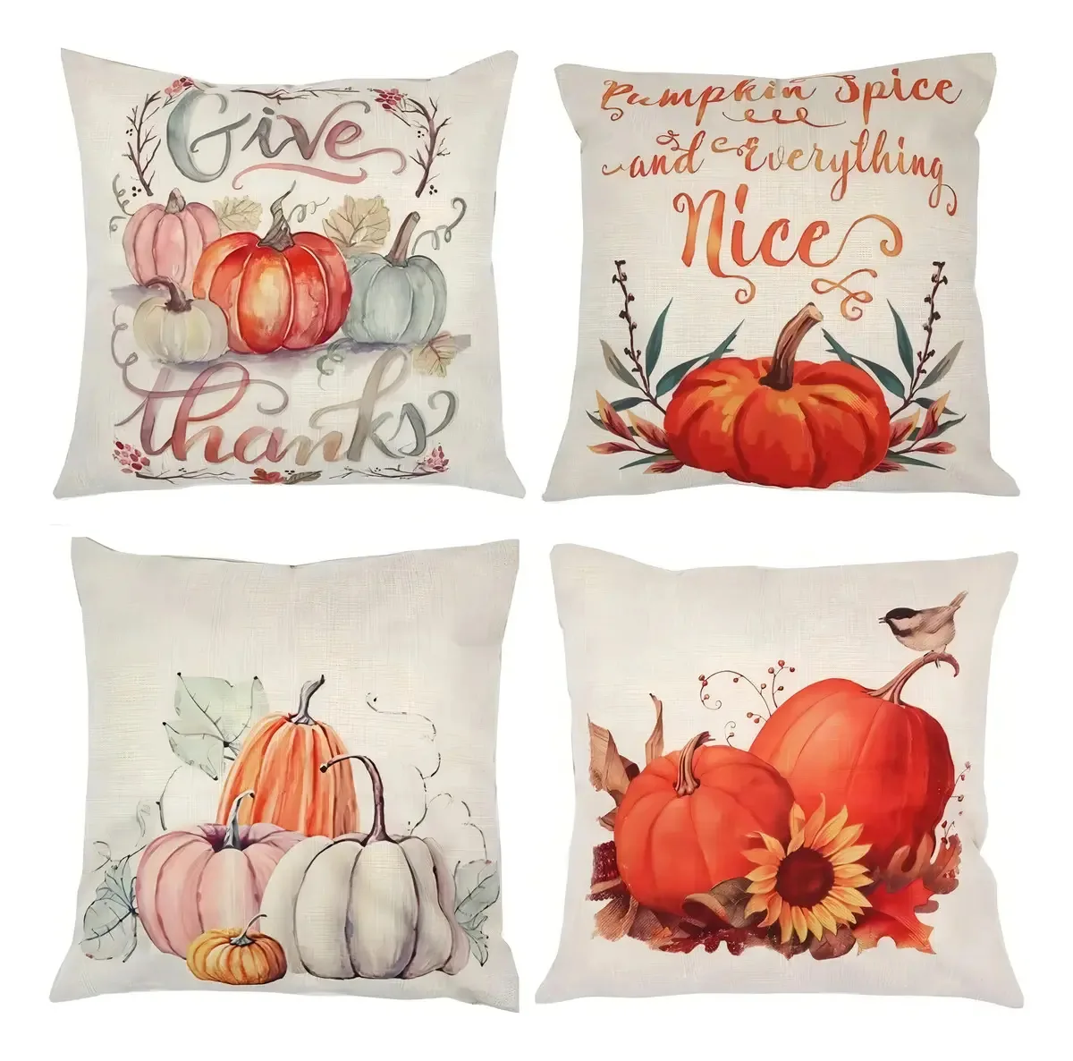 Fronhas de 4 peças com design de abóbora, cor de outono, 4 peças, Lisa