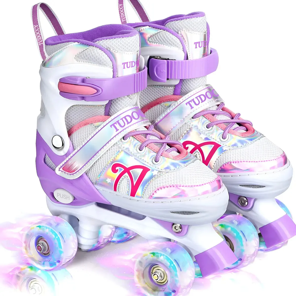 Shine — Patins infantis, patins ajustáveis de tamanho 4. Cor: Roxo