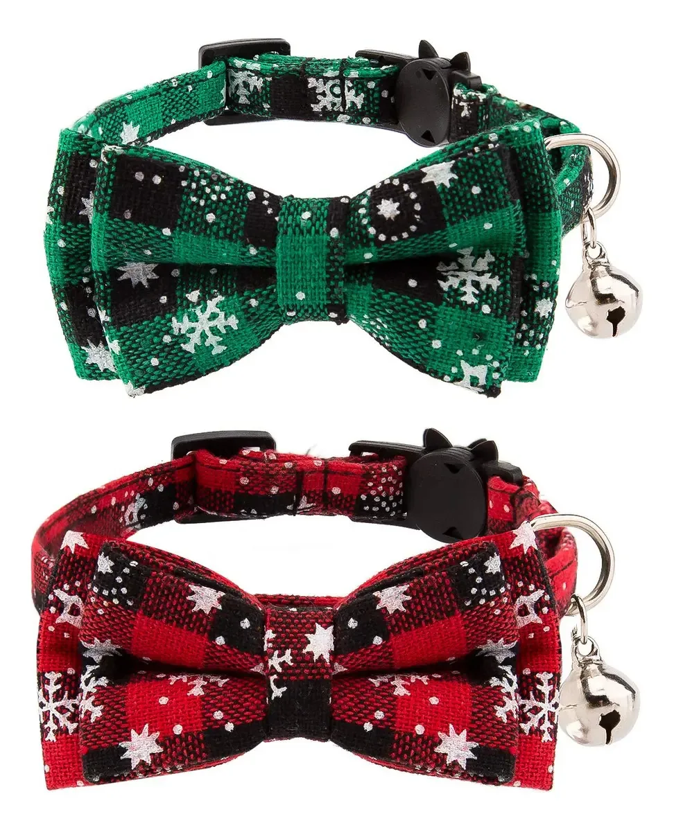 Luter Pacote De 2 Coleiras De Gato De Natal Xadrez, Laços Para Gatos Removíveis Com Laço E Sinos, Coleiras Ajustáveis Para Gatos, Suprimentos Para Gatos E Filhotes (vermelho, Verde)