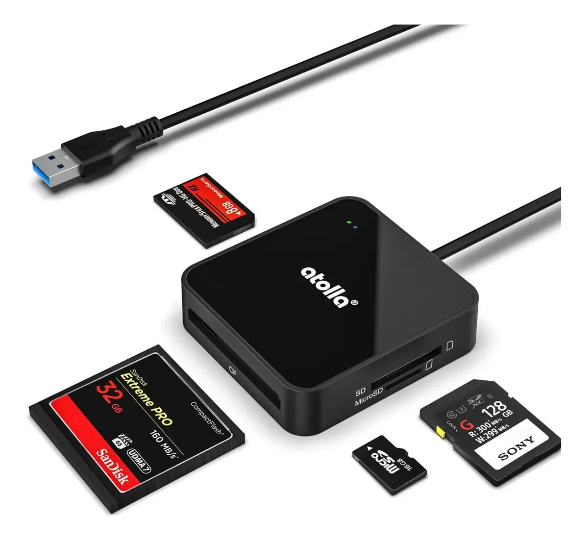 Leitor de cartão Atolla 4 em 1 Usb 3.0 para Sd Tf Cf Ms