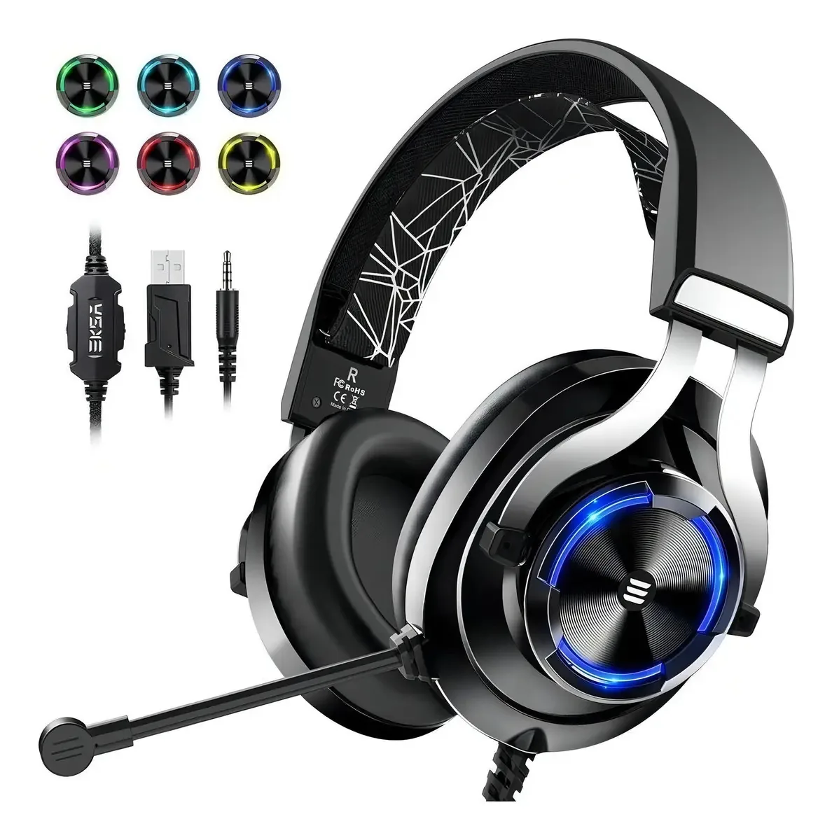 Headset Gamer Over-ear EKSA E3000 RGB Com Microfone Drivers 50mm