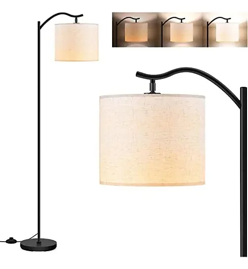 Boostarea Luminária de Chão para Sala de Estar, Luminária de Chão LED Arqueada de 15 W, Luminária de Chão Moderna Alta com Visualização de Linho, 3 Níveis de Brilho, Tomada E26, Interruptor de...