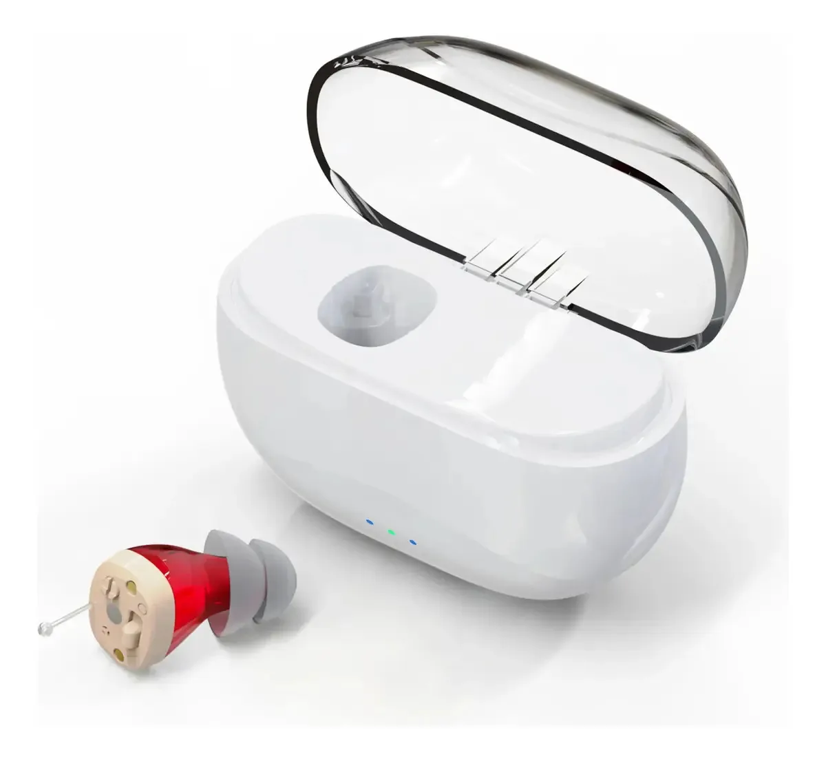 Mini aparelho auditivo com amplificador de surdez sonora recarregável bege