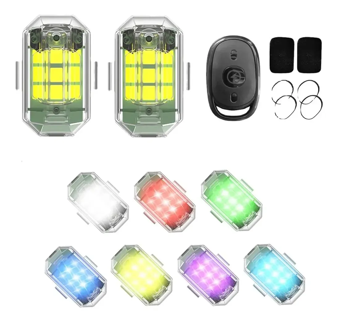 2 unidades de luzes LED estroboscópicas para drones com controle remoto, 7 cores D