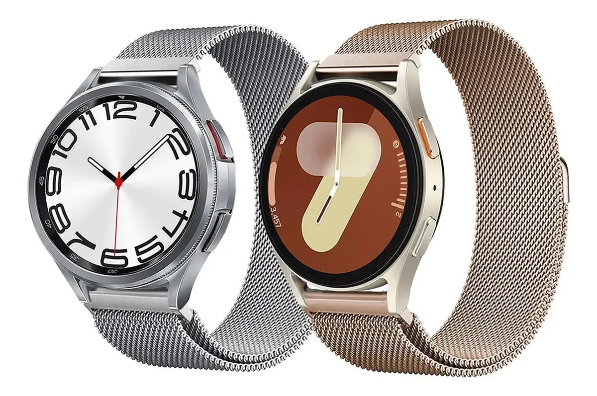 2 pulseiras de 20 mm para relógios Smartwatch em aço milanês, largura de pulseira de 20 mm, cor prata/ouro rosa