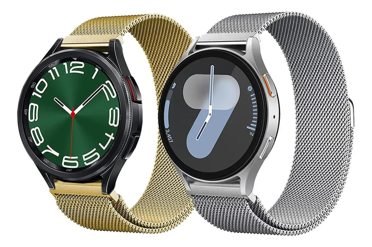 2 pulseiras de 20 mm para relógios Smartwatch em aço milanês, largura de pulseira de 20 mm, cor prata/ouro