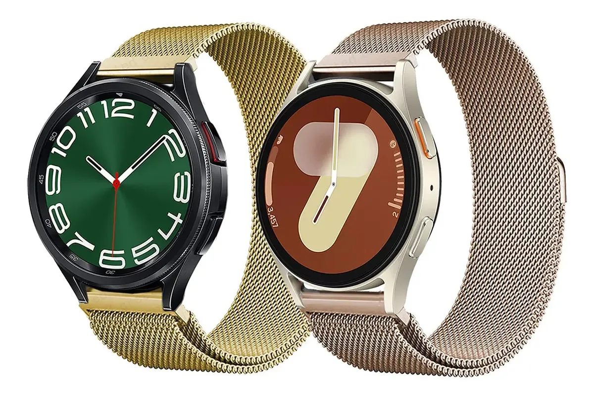 2 pulseiras de 20 mm para relógios Smartwatch em aço milanês com largura de pulseira de 20 mm, cor dourado/ouro rosa