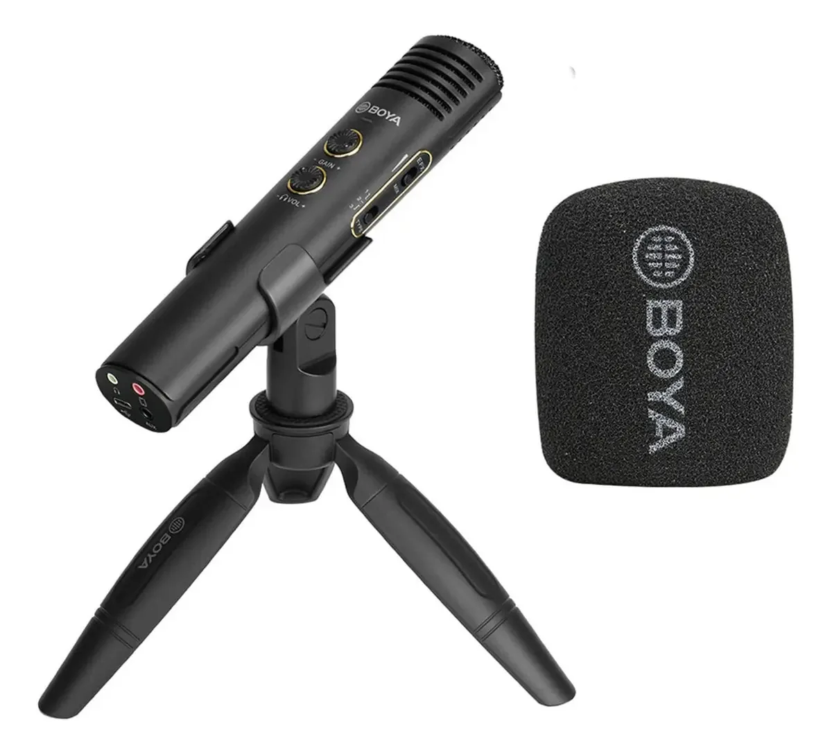 Microfone condensador USB Boya para gravação, transmissão. Cor: Preto