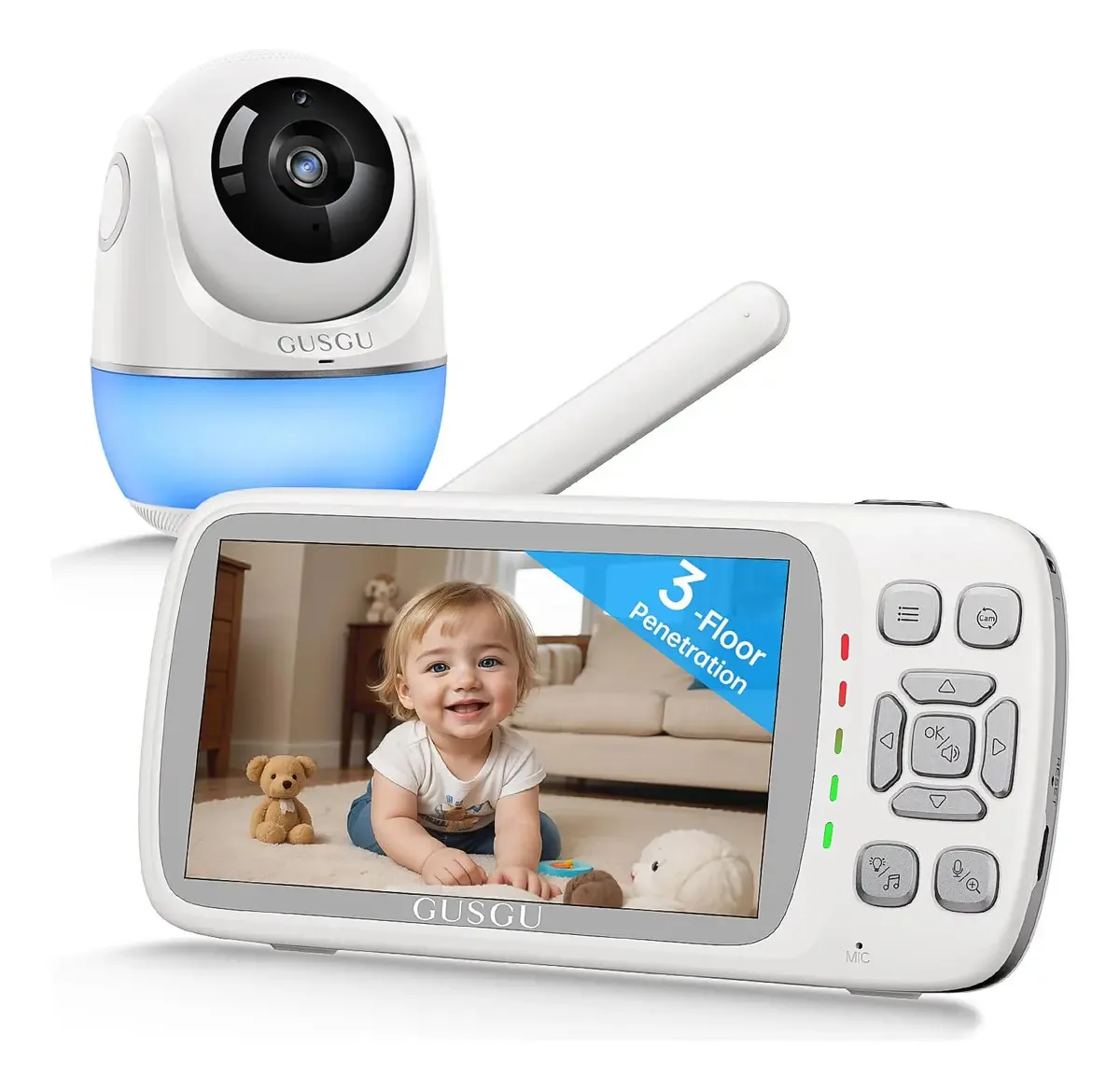 Monitor de bebê Gusgu 1080p, cancelamento de ruído ambiente Enc