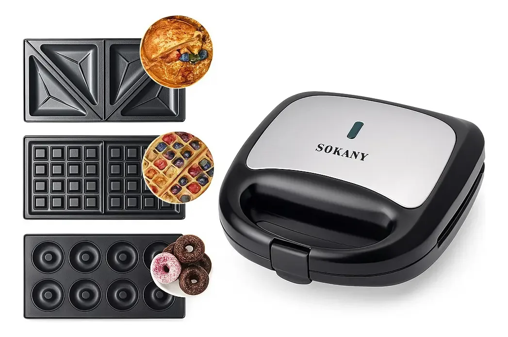 Máquina de fazer sanduíches Sk-902 Sokany 3 em 1 cor preta
