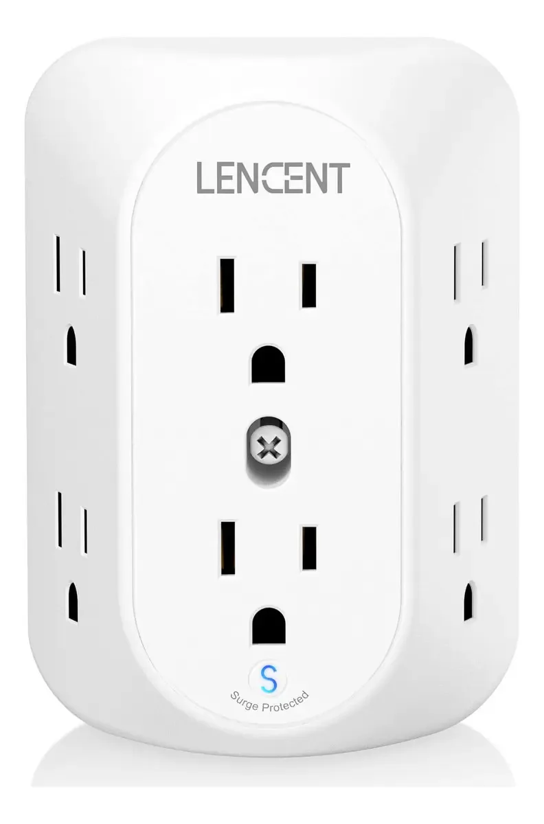 Lencent Carregador de Parede 1875w, Extensor de Tomada com 6 Saídas, Protetor de Sobretensão, Adaptador de 3 Lados com Espaçamento Amplo, Multiplicador de Tomada de Parede para Casa, Escritório,...