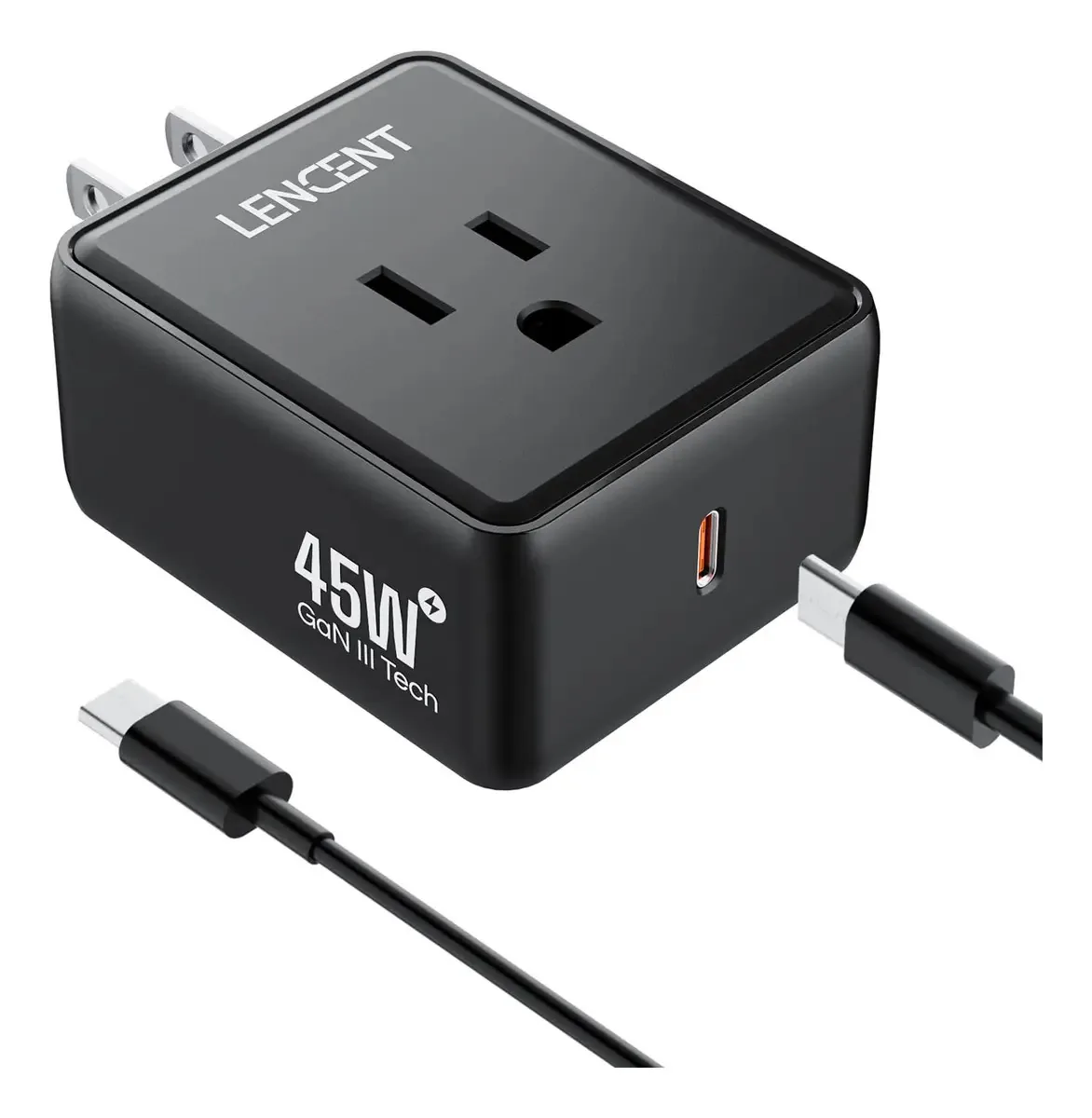 Carregador Rápido de Parede USB-C Lencent, Carregador USB-C GaN III de 45W com Tomada CA, Carregador com Cabo de 6,6 Pés, Compatível com Dispositivos USB-C Telefones Celulares