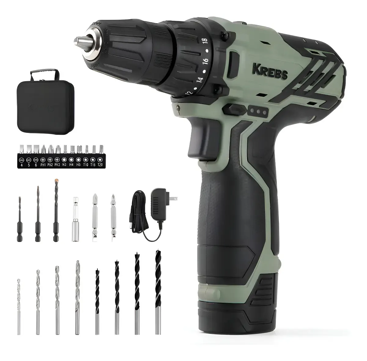 Kit de furadeira sem fio Krebs 12V com bateria