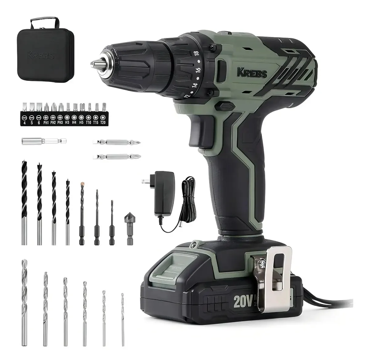 Furadeira sem fio Krebs 20 V, kit de furadeira elétrica