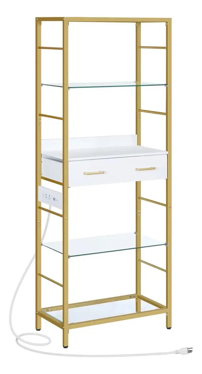 Estante Hoobro de 5 camadas, prateleiras brancas e douradas. Cor: ouro