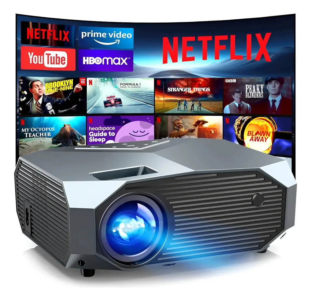 Projetor 4k com WiFi e Bluetooth (cinza)
