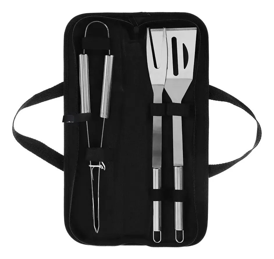 Conjunto de churrasqueira de aço inoxidável de 3 peças e estojo