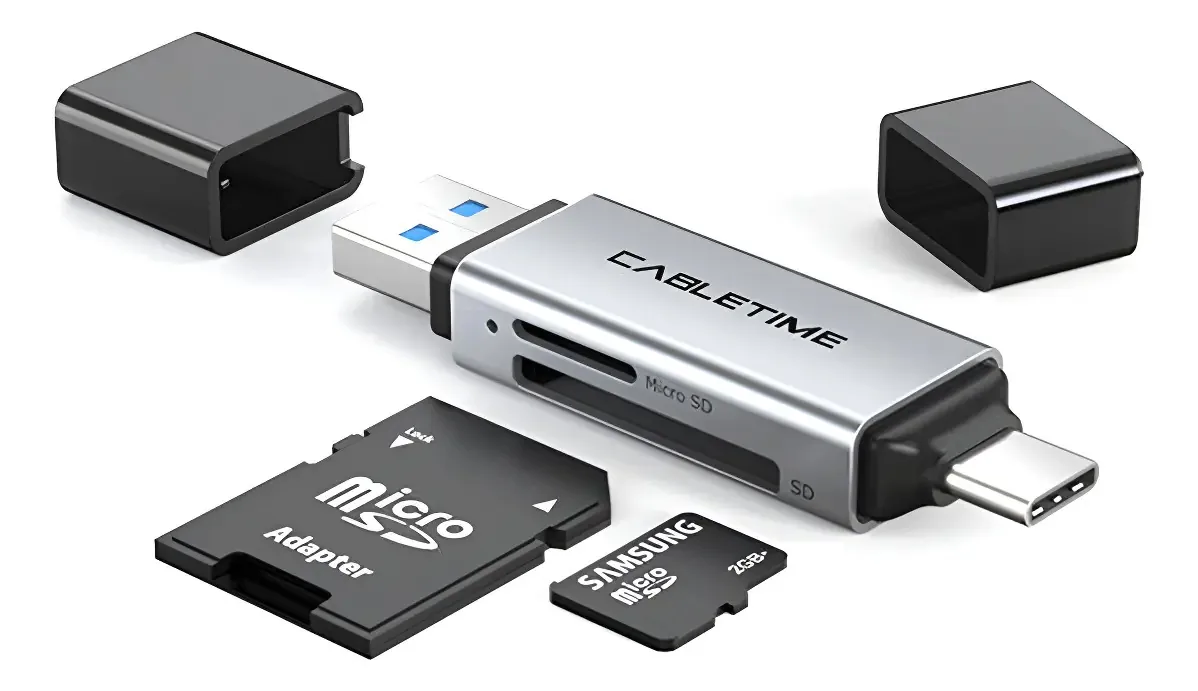 Leitor De Cartão Otg Usb C A 3.0 Sd Tf Notebook Cabletime Cinza