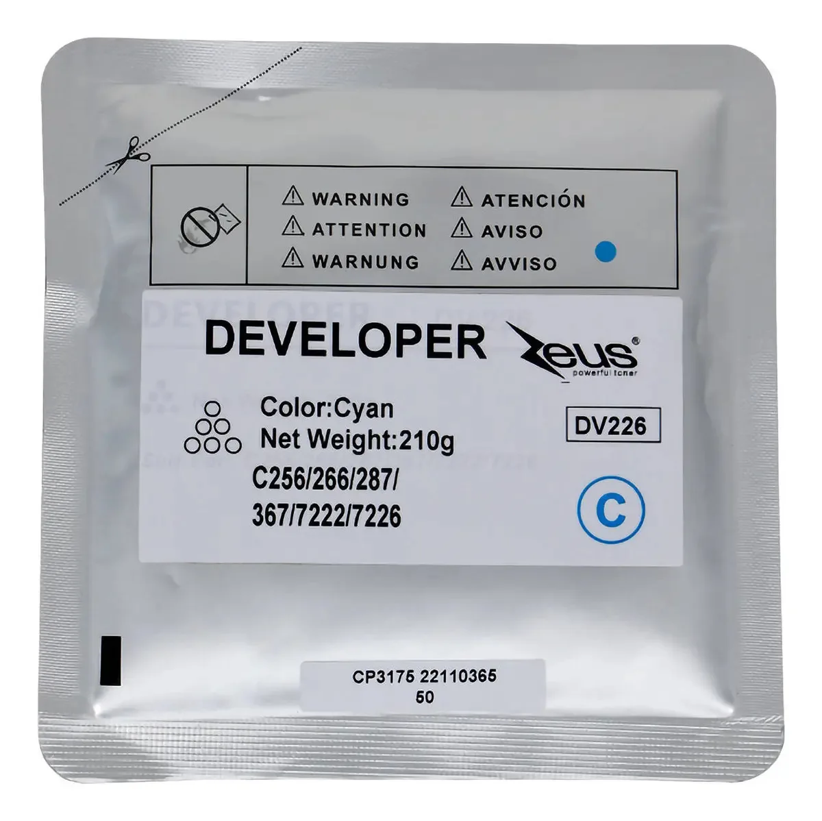 Revelador Developer Zeus Compatível Com Konica Dv-226 Dv226 Cor Ciano