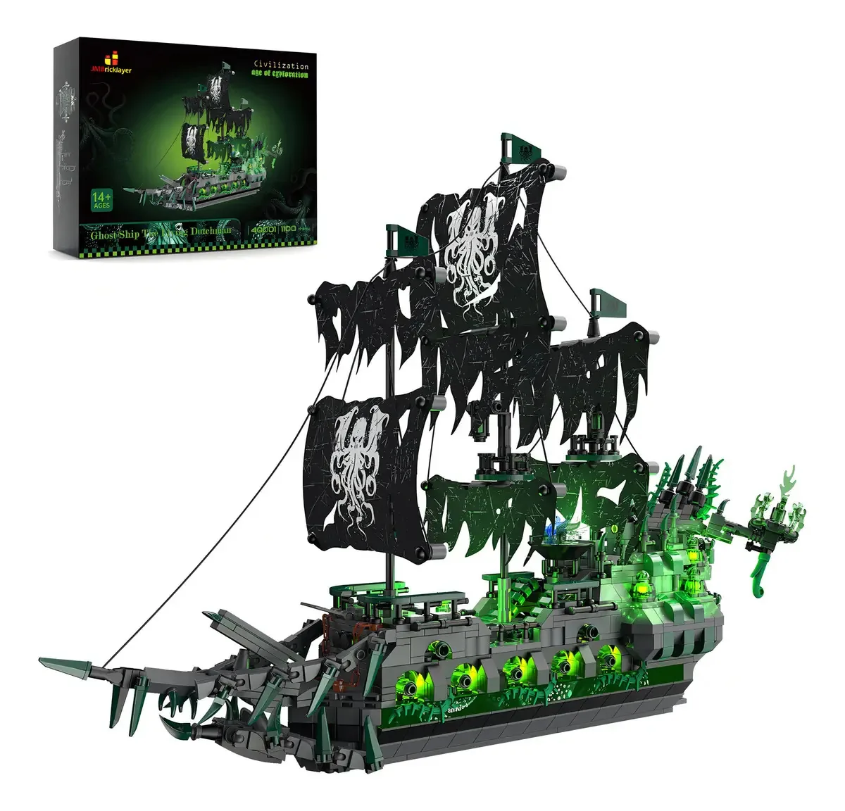 Brinquedos de construção de navios piratas com luzes de Halloween