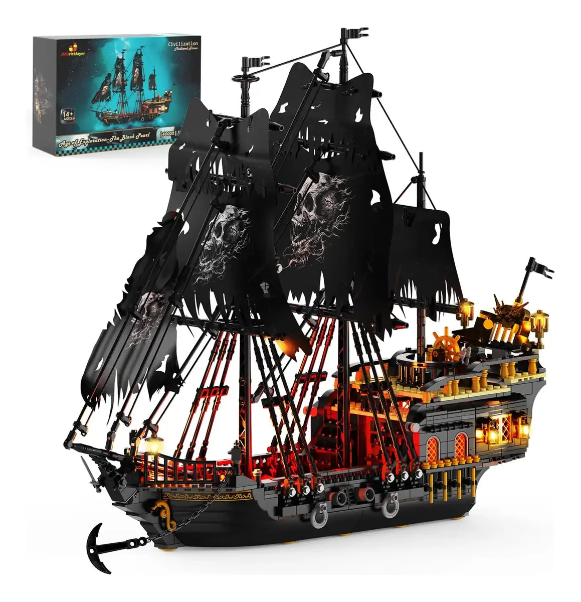 Navio pirata Jmbricklayer 40002 com luzes 1713 peças