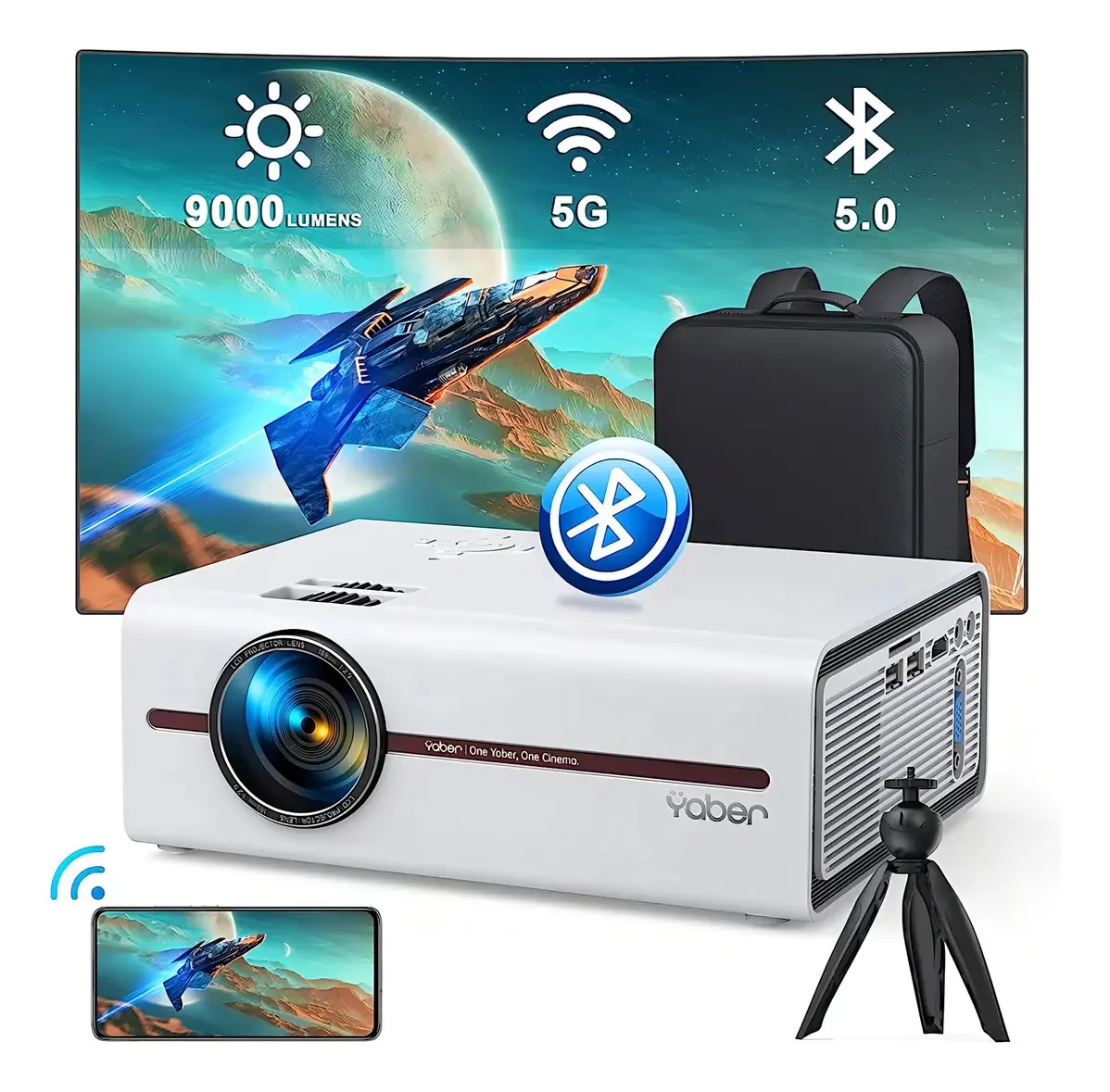Projetor com Wi-Fi e Bluetooth, Porta Movie Projector