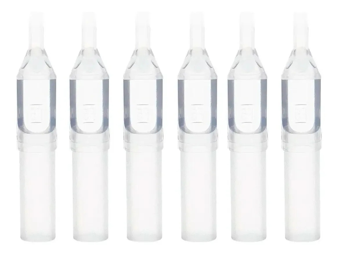 Tubo de tatuagem de ponta curta transparente com pés planos, 50 unidades