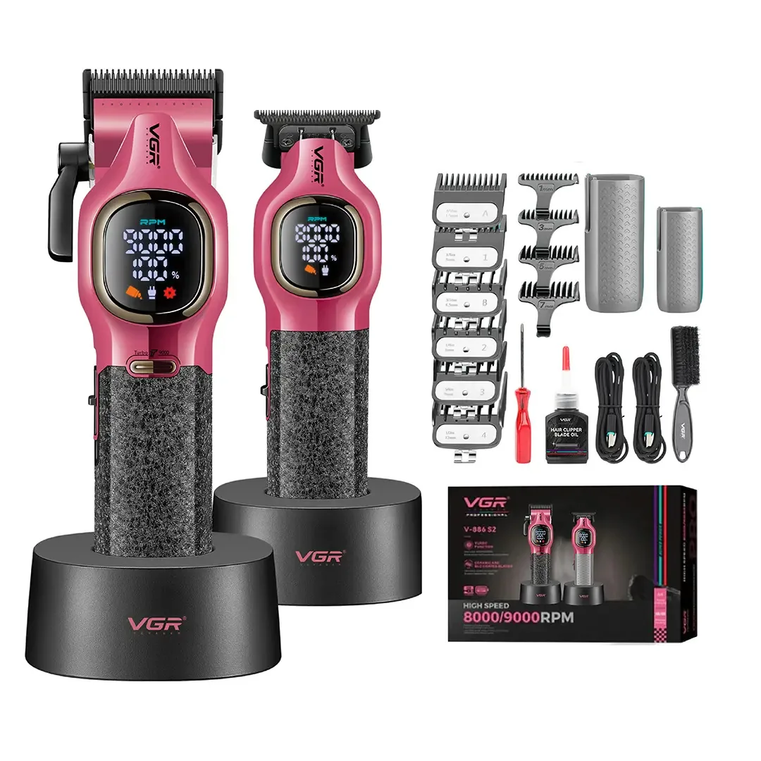 Kit de aparador Combo Clipper, aparador de barbearia Vgr 9000 rpm rosa