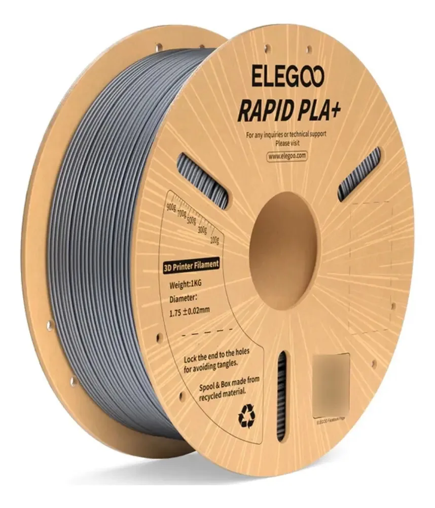 Filamento PLA 1.75mm 1kg Prateado Elegoo Rapid para Impressão 3D