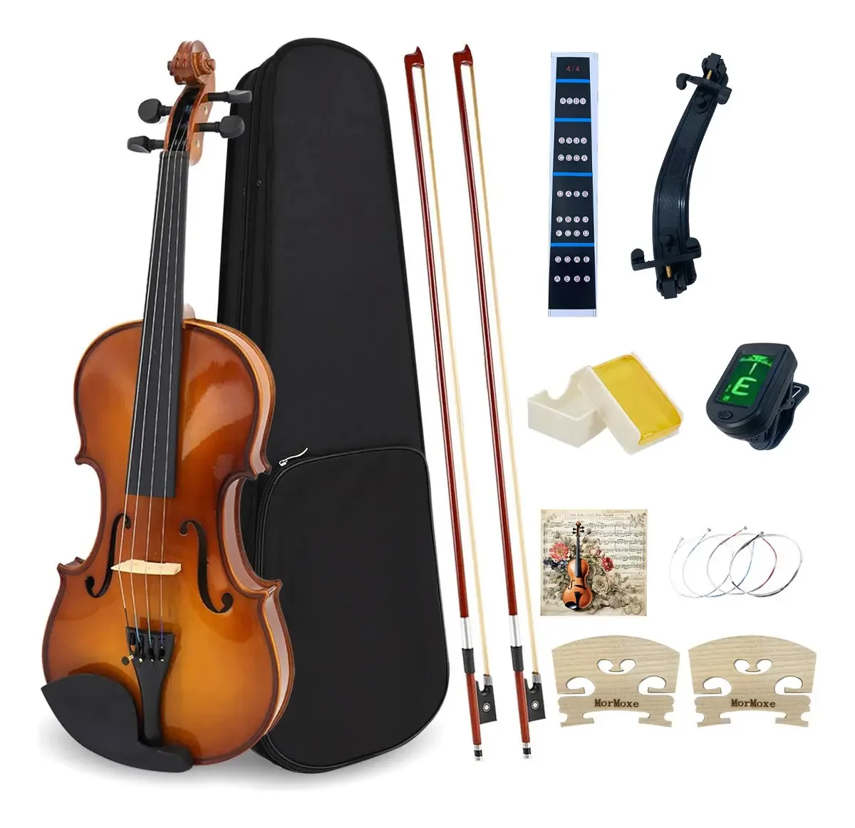 4/4 instrumentos musicais profissionais de cordas de violino vintage para iniciantes com estojo, 2 arcos de madeira, resina, 2 pontes, afinador e suporte de ombro