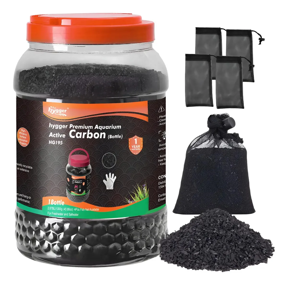 Carbono ativado Hygger para aquário, carbono ativado com