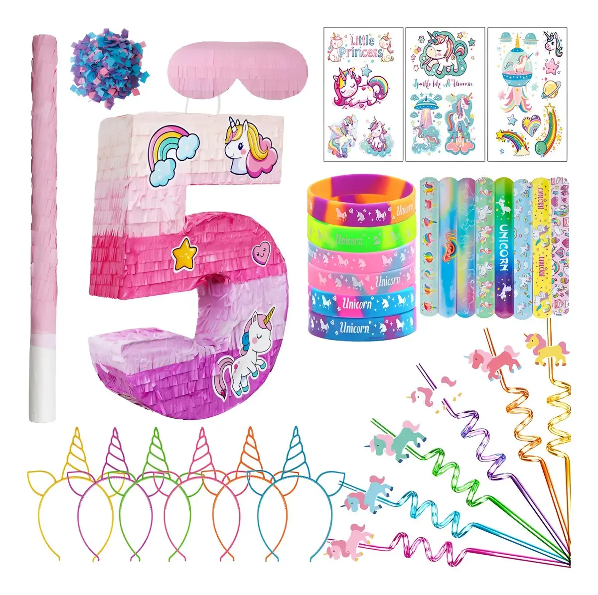 Piñata de unicórnio número 5 para meninas, festa de 5 anos