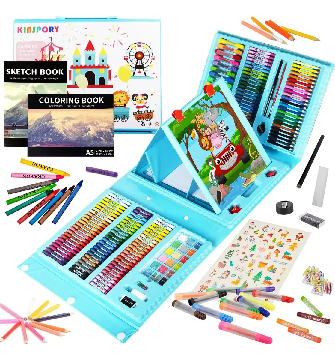 Suprimentos de arte Kinspory, pacote com 290 conjuntos de arte e manuais, coloridos, azul sólido