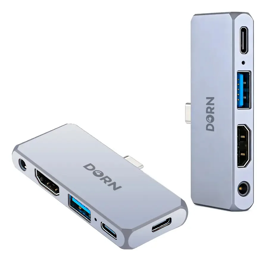 Adaptador Usb-c 5x1 Dorn Hdmi 4k 30hz Com P2 Pd 100w Prateado