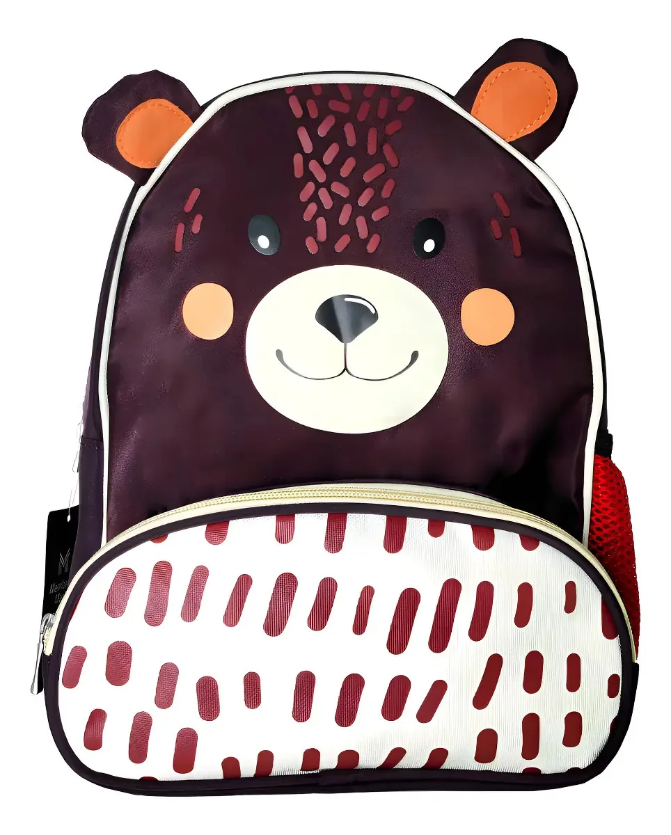 Mochila Ursinho Passeio Criança 30cm Cor Marrom Desenho Do Tecido Urso