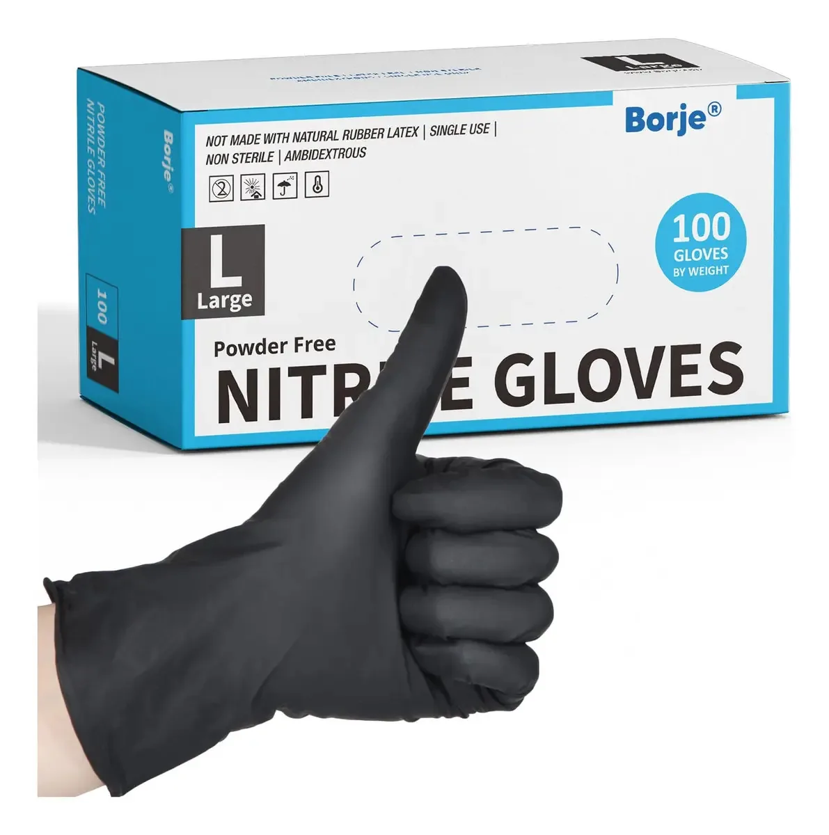 Luvas descartáveis de nitrilo preto 100 unidades grandes