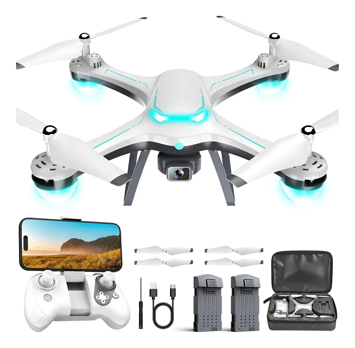 Drone Hiturbo Jy013 com câmera HD 1080p e 2 baterias brancas e brancas