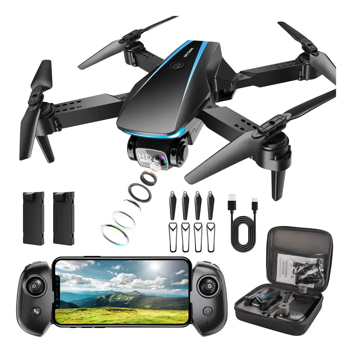 Drone dobrável Oddire 1080p Hd com câmera e 2 baterias