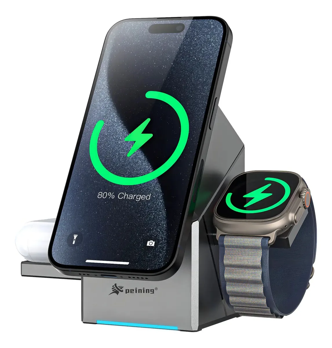 Carregador Magnético 3 Em 1 Peining 15w Tecnologia De Carregamento Qi2