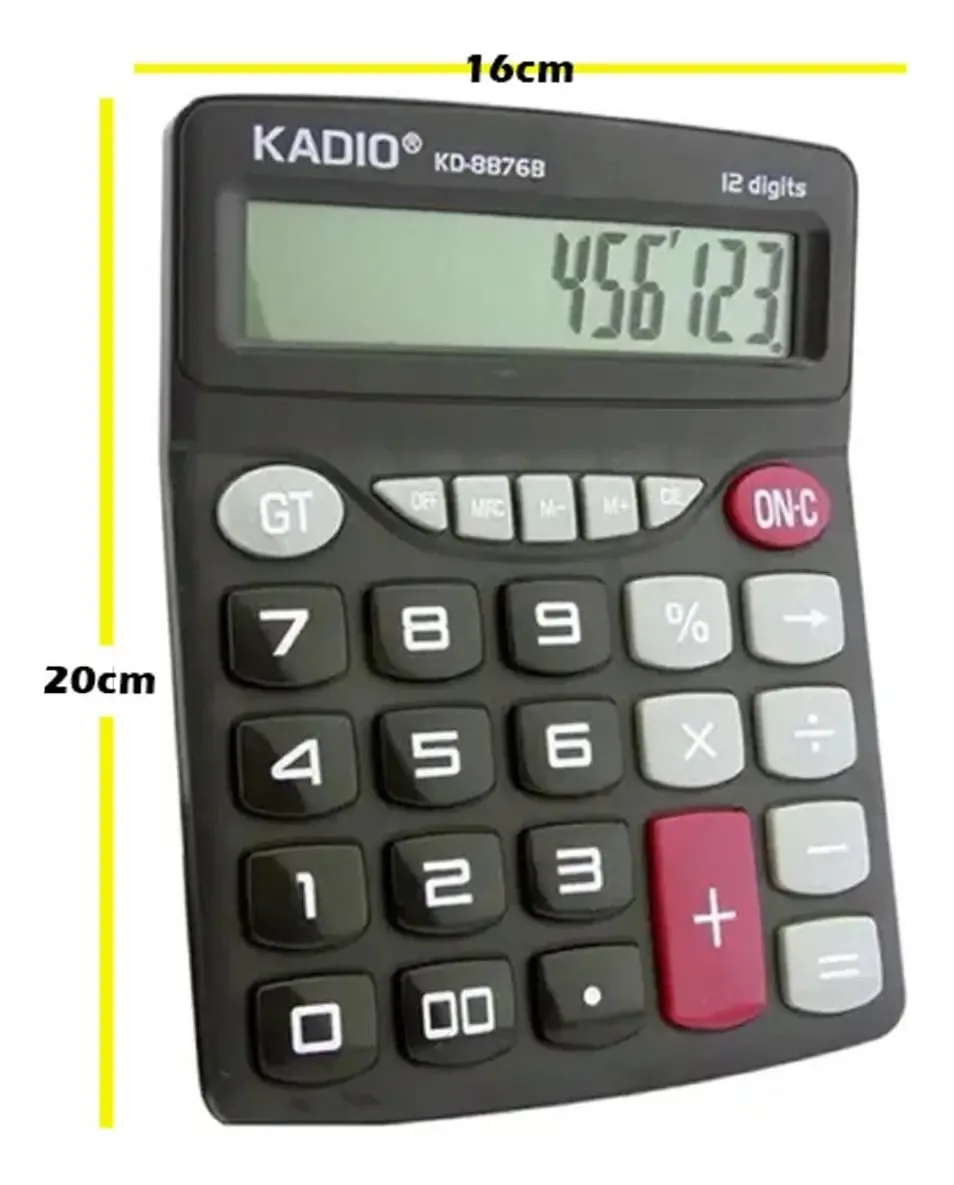 Calculadora de mesa Kadio: botões e números grandes, cor preta