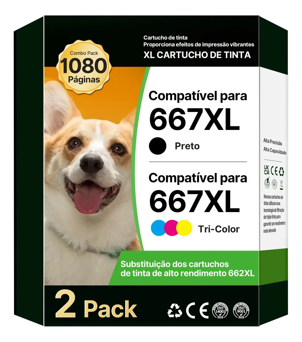 Cartuchos de Tinta Compatíveis TECKKIN para H-667XL Preto e Tricolor para Impressoras para HP DeskJet Ink Advantage 1275/2374/2375/2376/2775/2776/6475/6476/6075