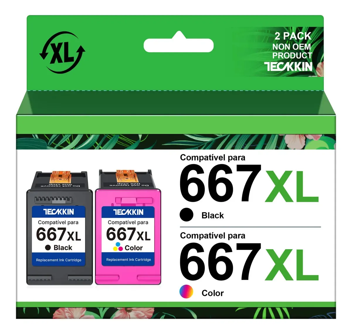 Kit Cartuchos Compatíveis TECKKIN para 667XL: Preto e Colorido Para Impressoras para HP