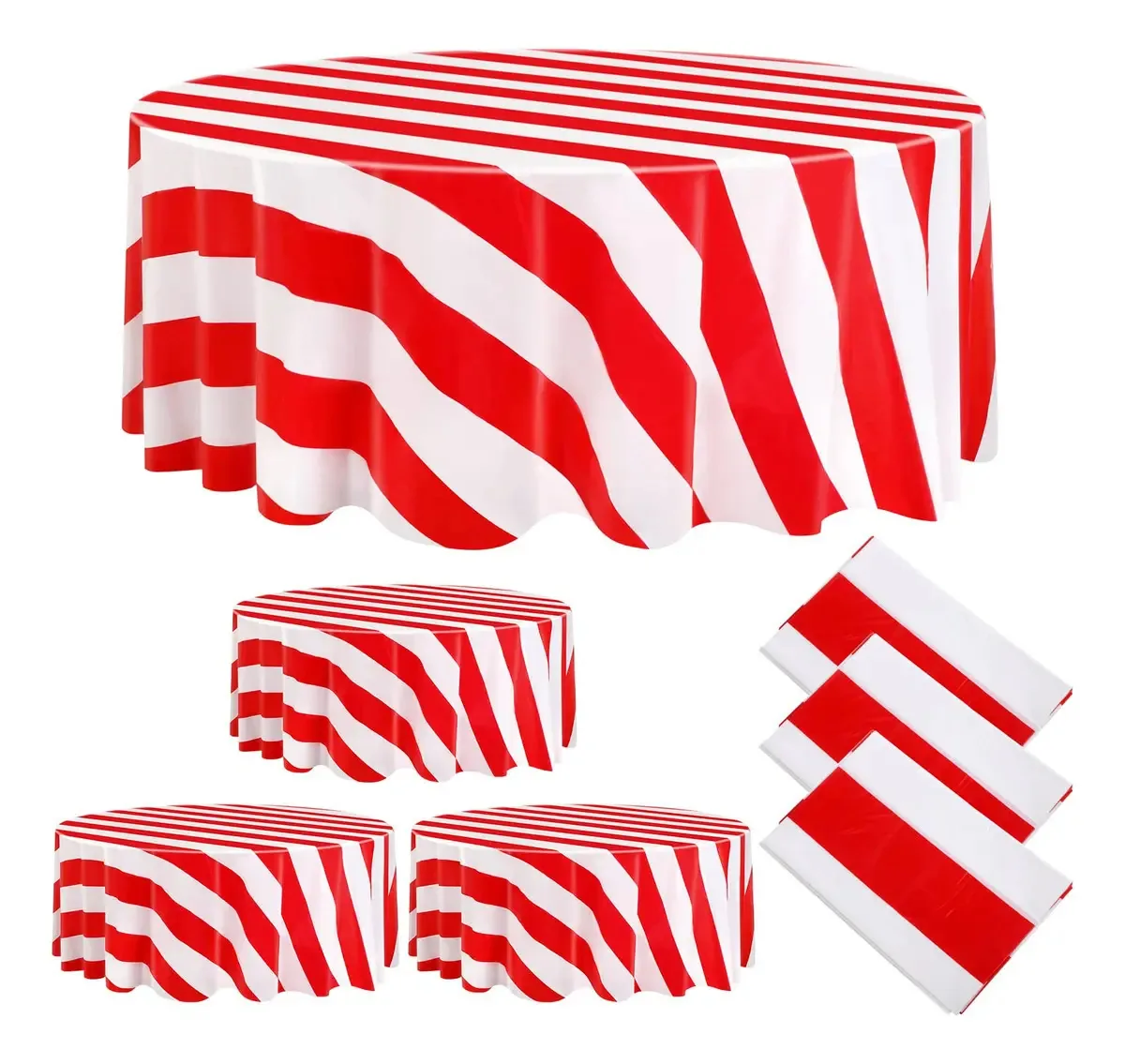 Toalhas de mesa descartáveis redondas vermelhas e brancas Circus 213 cm