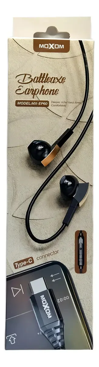 Fones de ouvido Moxom Type C In Ear, fones de ouvido viva-voz, cor: preto