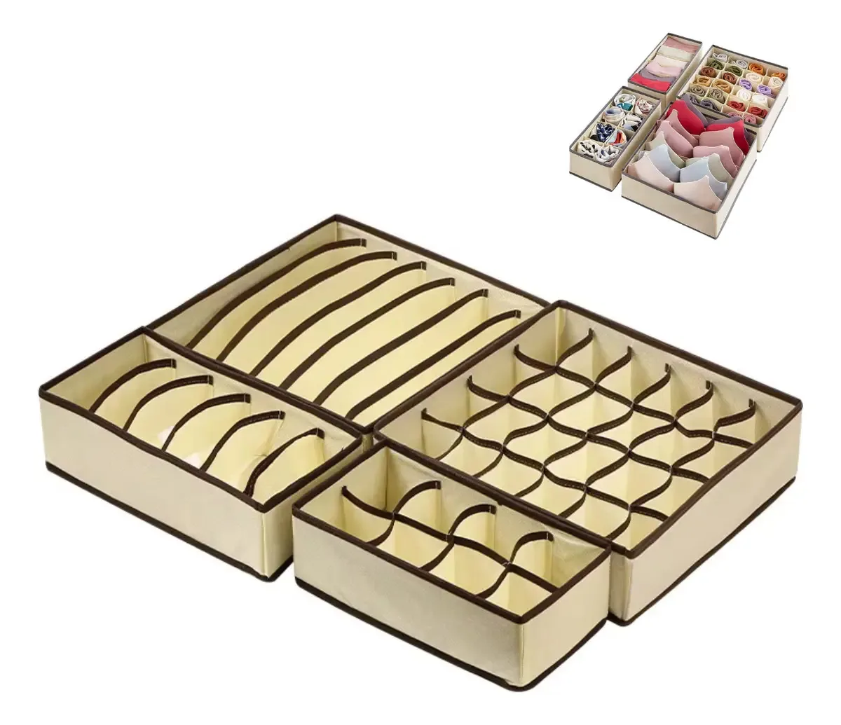 Kit 4 Colmeias Organizadoras De Gaveta Com Divisórias Dobrável | Para Calcinhas, Sutiãs, Cuecas E Meias | Cor Bege | Dogma