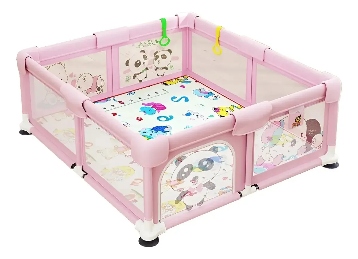 Jogos portáteis Corral Rosa para bebês, cercas infantis fáceis de montar, hibobi espaçoso e durável, estrutura estável e à prova de rolos com suportes firmes e de sucção