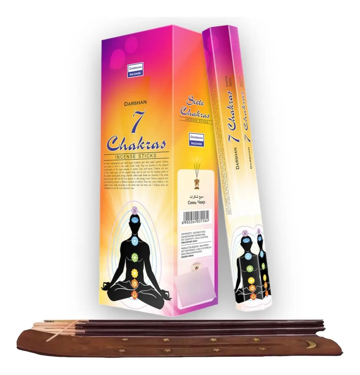 Incenso Darshan Mayoreo 120 palitos com porta-incenso More Aroma 7 Chakras Fragrance