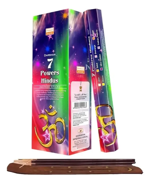 Incenso Darshan Mayoreo 120 palitos com porta-incenso e fragrância aromática 7 poderes hindus
